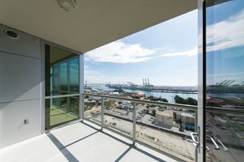 a view of the harbor from the balcony of a condo at Vue, San Pedro, CA